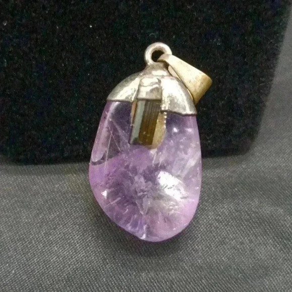 Polished Amethyst and Tourmaline Pendant - Picture 1 of 2